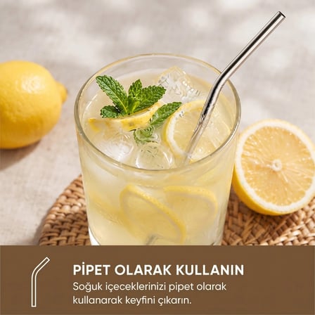 Nevamel® 6'lı Kaşıklı Pipet Seti - Metal - Pipet Temizleme Fırçası