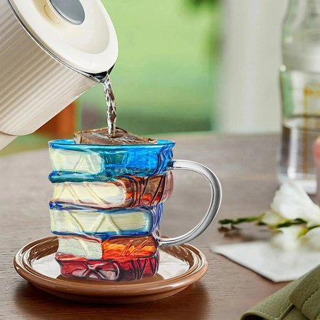 Nevamel® Kitap Tasarımlı Kupa Bardak - 350 ml Kapasite - El Çizimi Özel Tasarım - Dayanıklı Cam