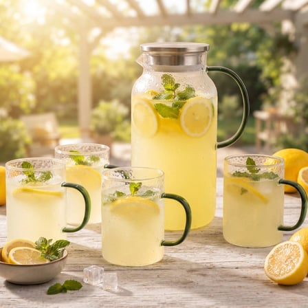 Nevamel® 5 Parça Bardaklı Sürahi Seti - Cam - 1800 ml Sürahi - 4 Bardak