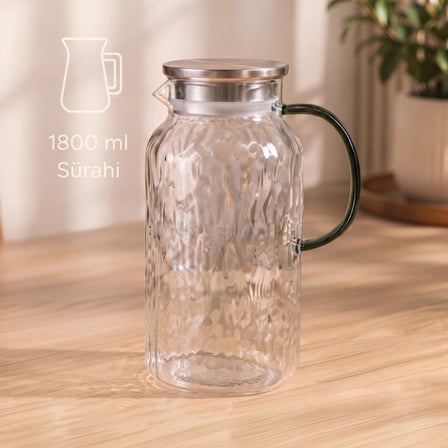 Nevamel® 5 Parça Bardaklı Sürahi Seti - Cam - 1800 ml Sürahi - 4 Bardak