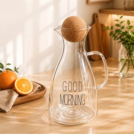 Nevamel® Yuvarlak Mantar Kapaklı Sürahi - 1500 ml - Yüksek Kaliteli Cam