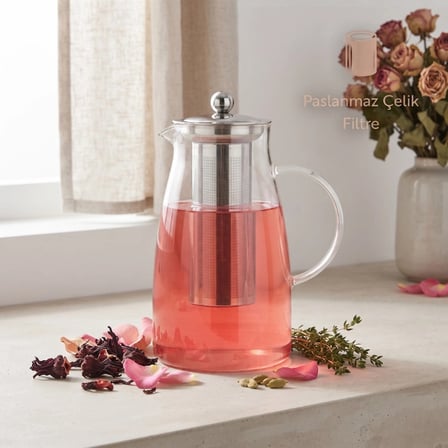 Nevamel® Detoks Sürahisi - 1500 ml - Paslanmaz Çelik Filtre - Cam