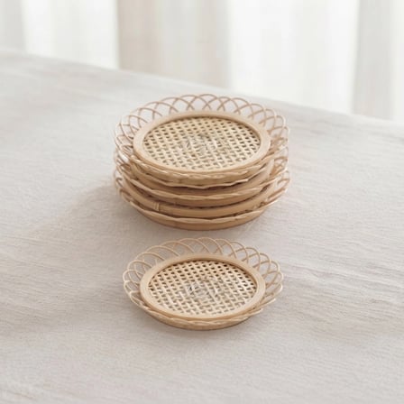 Nevamel® 12 Parça El Yapımı Bambu Çay Seti - El Yapımı Bambu Bardak Altlığı - 6 Kişilik Fincan Takımı