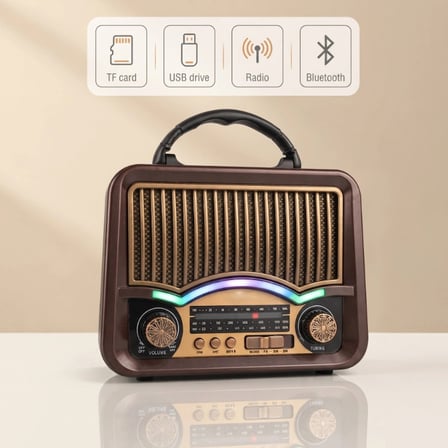 Nevamel® Solar Nostalji Müzik Kutusu - Şarjlı - FM Radyo - Bluetooth Özellikli - Retro Tasarımlı