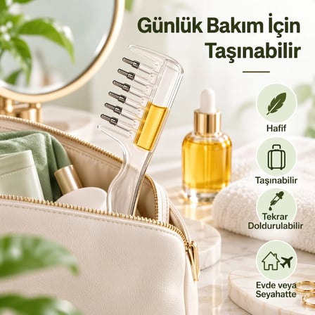 Nevamel® Saç Bakım Yağı Uygulama Tarağı - Serum Tarağı - Yeniden Doldurulabilir Hazne