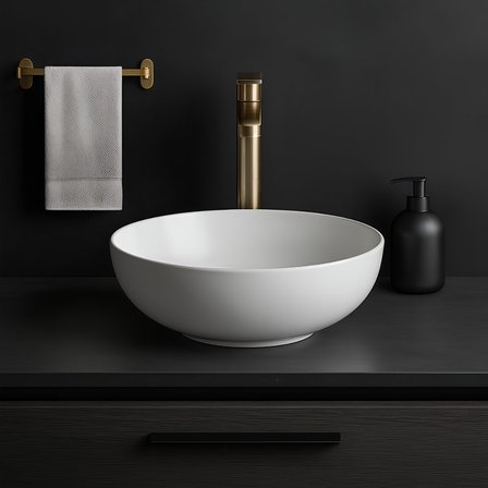 Newarc Newart Oval Tezgâh Üstü Batarya Deliksiz Beyaz Lavabo 42x42 Cm 5010 (NEW.L042)