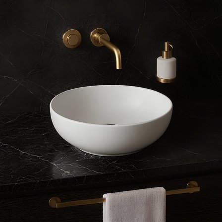 Newarc Newart Oval Tezgâh Üstü Batarya Deliksiz Beyaz Lavabo 42x42 Cm 5010 (NEW.L042)