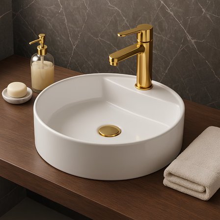 Newarc Zunih Tezgâh Üstü Batarya Delikli Beyaz Lavabo 45x45 Cm 5017 (NEW.L049)