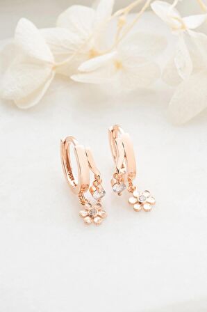 925 Ayar Gümüş Çift Çiçek Taşlı Küpe (ROSE)