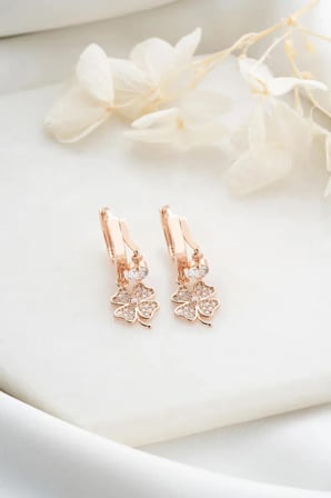 925 Ayar Gümüş Çift Taşlı Yonca Küpe (ROSE)