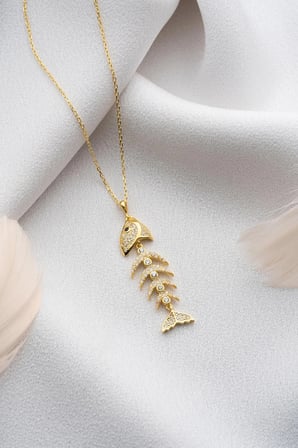 925 Ayar Gümüş Balık Kılçığı Kolye (GOLD)