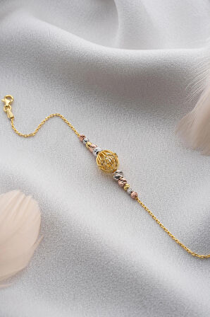 925 Ayar Gümüş Gold Kafesli Trend Dorika Bileklik