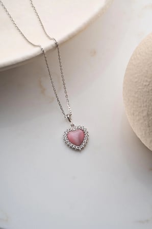 925 Ayar Gümüş Pembe Sedef Kalp Kolye 