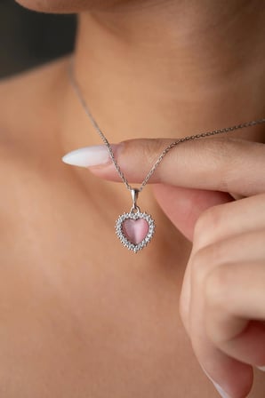 925 Ayar Gümüş Pembe Sedef Kalp Kolye 