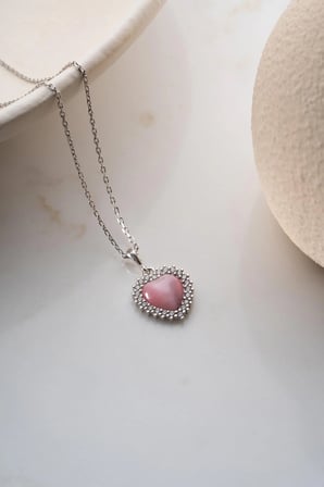 925 Ayar Gümüş Pembe Sedef Kalp Kolye 