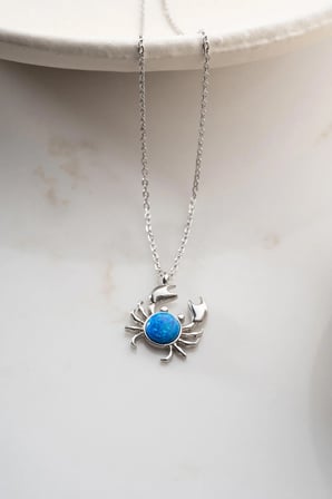 925 Ayar Gümüş Mavi Opal Taşlı Yengeç Kolye 