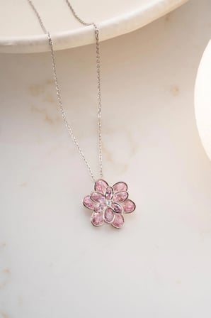 925 Ayar Gümüş Pembe Lotus Çiçek Kolye 