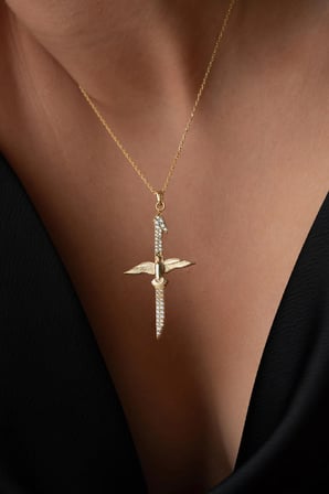 925 Ayar Gümüş Anka Kuşu Detaylı Elif Kolye