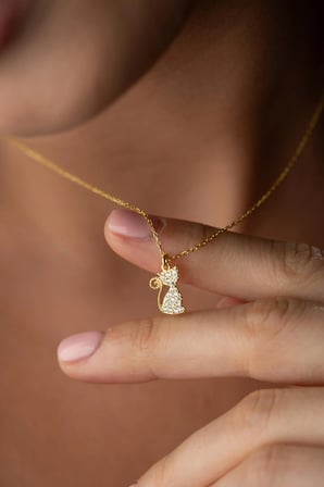 925 Ayar Gümüş Minik Kedicik Kolye 