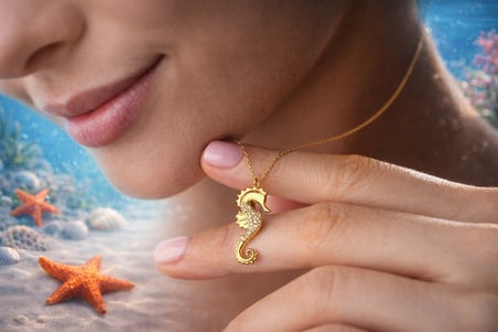 ​925 Ayar Gümüş Deniz Atı Kolye (GOLD)