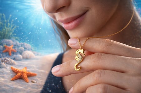 ​925 Ayar Gümüş Deniz Atı Kolye (GOLD)
