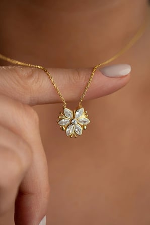 925 Ayar Gümüş Mıknatıslı Açılır Çiçek Kolye