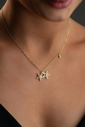 925 Ayar Gümüş İncili Deniz Yıldızı Kolye (GOLD)