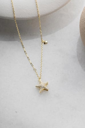 925 Ayar Gümüş İncili Deniz Yıldızı Kolye (GOLD)