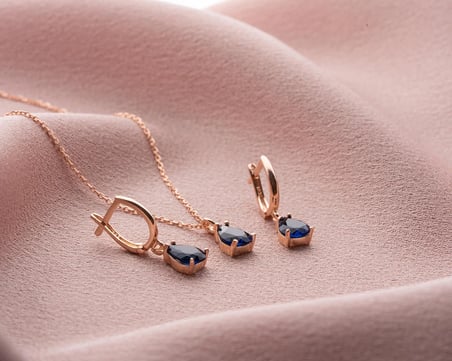 925 Ayar Gümüş Lacivert Sapphire Damla Taşlı Takı Seti (ROSE)