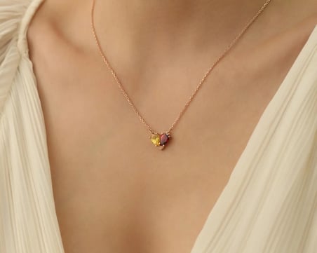 925 Ayar Gümüş Citrine - Garnet Taşlı Kalp Kolye