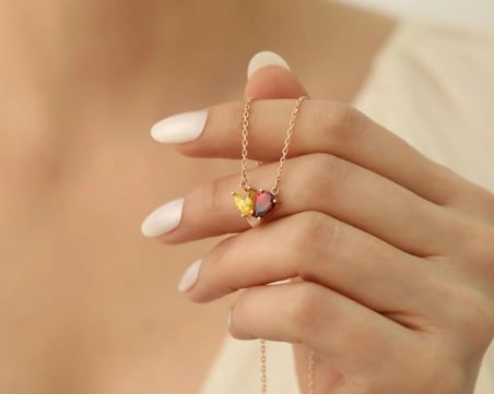 925 Ayar Gümüş Citrine - Garnet Taşlı Kalp Kolye