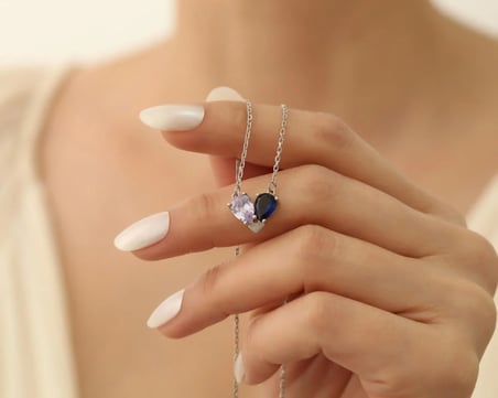 925 Ayar Gümüş Alexandrite - Sapphire Taşlı Kalp Kolye