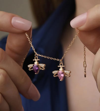 925  Ayar Gümüş Amethyst - Pink Tourmaline Taşlı Arılı Bileklik