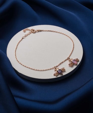 925  Ayar Gümüş Amethyst - Pink Tourmaline Taşlı Arılı Bileklik