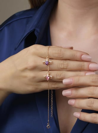 925  Ayar Gümüş Amethyst - Pink Tourmaline Taşlı Arılı Bileklik
