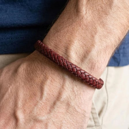 Bordo Örgü Deri Erkek Bileklik – Siyah Çelik Mıknatıslı Modern Tasarım