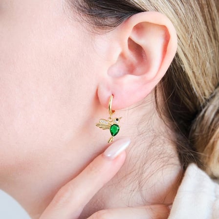 925 Ayar Gümüş Emerald Doğum Taşlı Sinek Kuşu Küpe