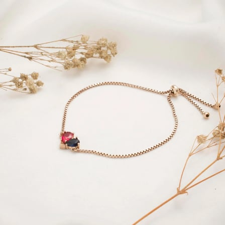 925 Ayar Gümüş Ruby - Sapphire Doğum Taşlı Birleşen Kalpli Asansörlü Bileklik