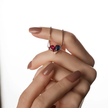 925 Ayar Gümüş Ruby - Sapphire Doğum Taşlı Birleşen Kalpli Asansörlü Bileklik