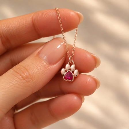 925 Ayar Gümüş Ruby Doğum Taşlı Pati Kolye