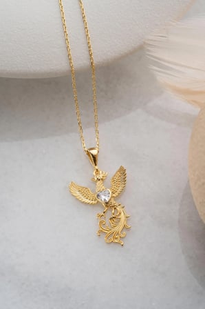 925 Ayar Gümüş Gold Zümrüdüanka (Anka Kuşu) Kolye