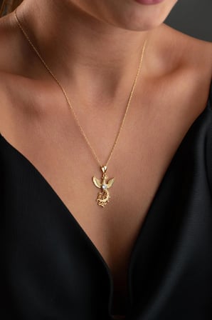 925 Ayar Gümüş Gold Zümrüdüanka (Anka Kuşu) Kolye
