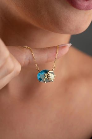 925 Ayar Gümüş Gold Caretta Caretta Kolye – Deniz Kaplumbağası Figürlü Kadın Kolye