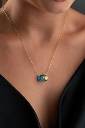 925 Ayar Gümüş Gold Caretta Caretta Kolye – Deniz Kaplumbağası Figürlü Kadın Kolye