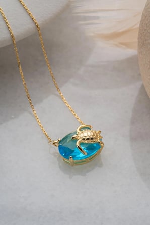 925 Ayar Gümüş Gold Caretta Caretta Kolye – Deniz Kaplumbağası Figürlü Kadın Kolye