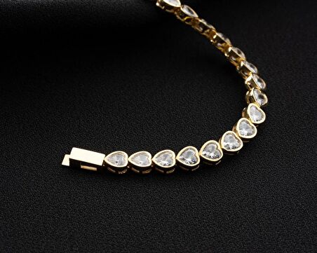 925 Ayar Gümüş Kalpli Suyolu Bileklik (GOLD)