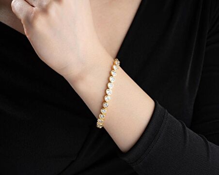 925 Ayar Gümüş Kalpli Suyolu Bileklik (GOLD)