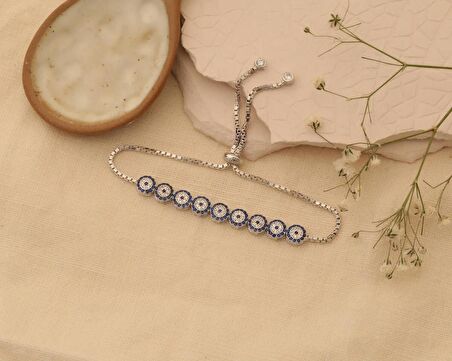 925 Ayar Gümüş Nazarlı Asansörlü Bileklik
