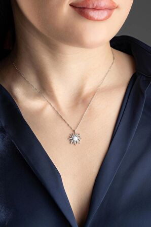 925 Ayar Opal Taşlı Güneş Kolye (SILVER)