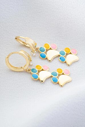 925 Ayar Gümüş Çift Patili Sallantılı Küpe (GOLD)